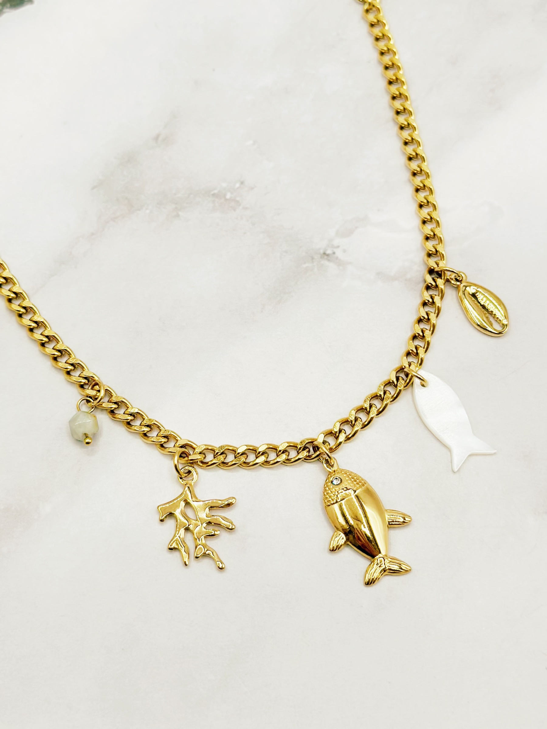 Mayorista Emily - Collar ajustable de acero inoxidable con dijes marinos