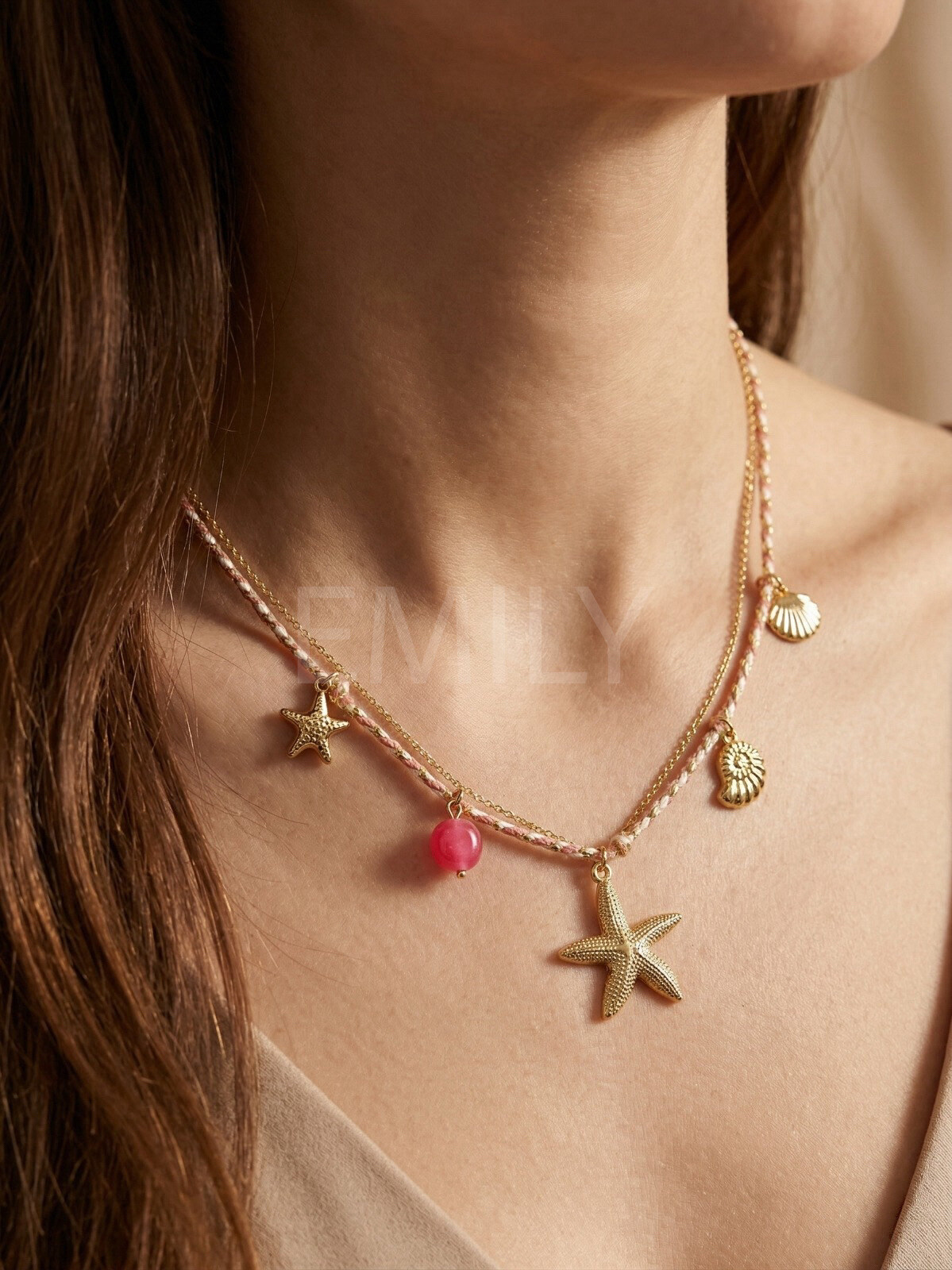 Wholesaler Emily - Adjustable double necklace in stainless steel Cord Charms