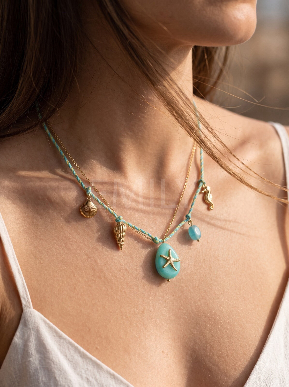 Wholesaler Emily - Adjustable double necklace in gold stainless steel Cord Charms