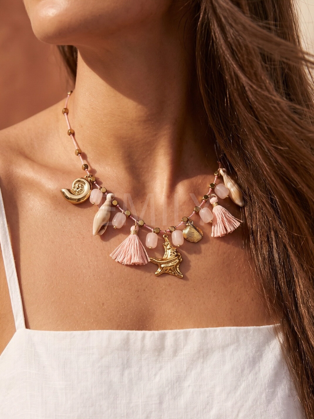 Mayorista Emily - Collar de acero inoxidable con dijes de mar