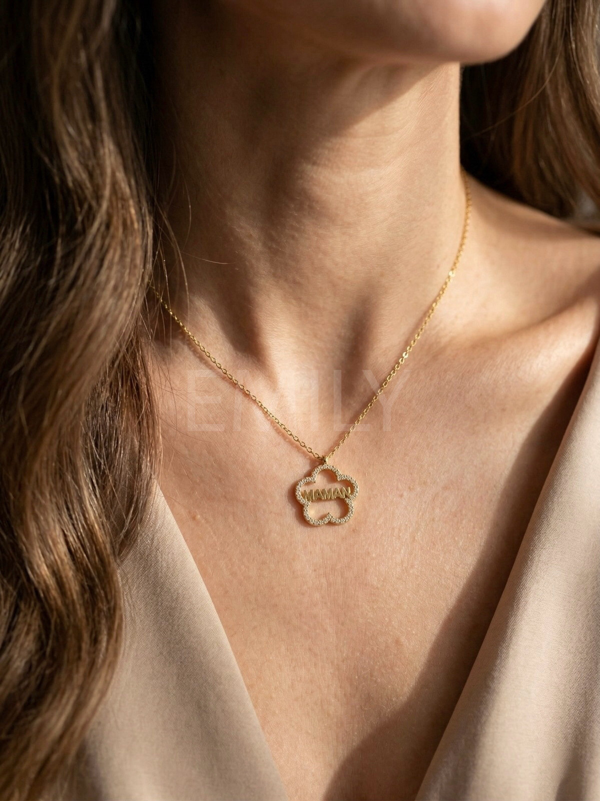 Grossista Emily - Collana regolabile in acciaio inossidabile con zircone MAMMA Fiore