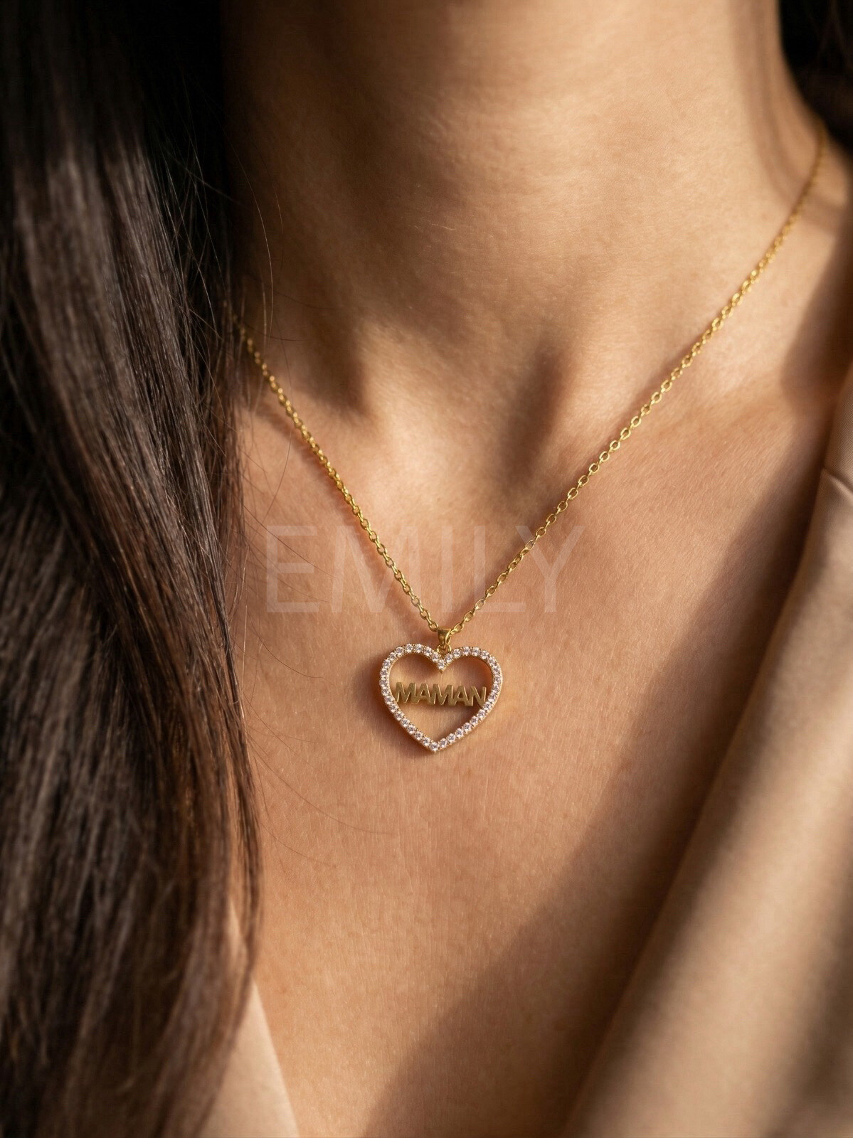 Grossista Emily - Collana regolabile in acciaio inossidabile con zircone CUORE MAMMA