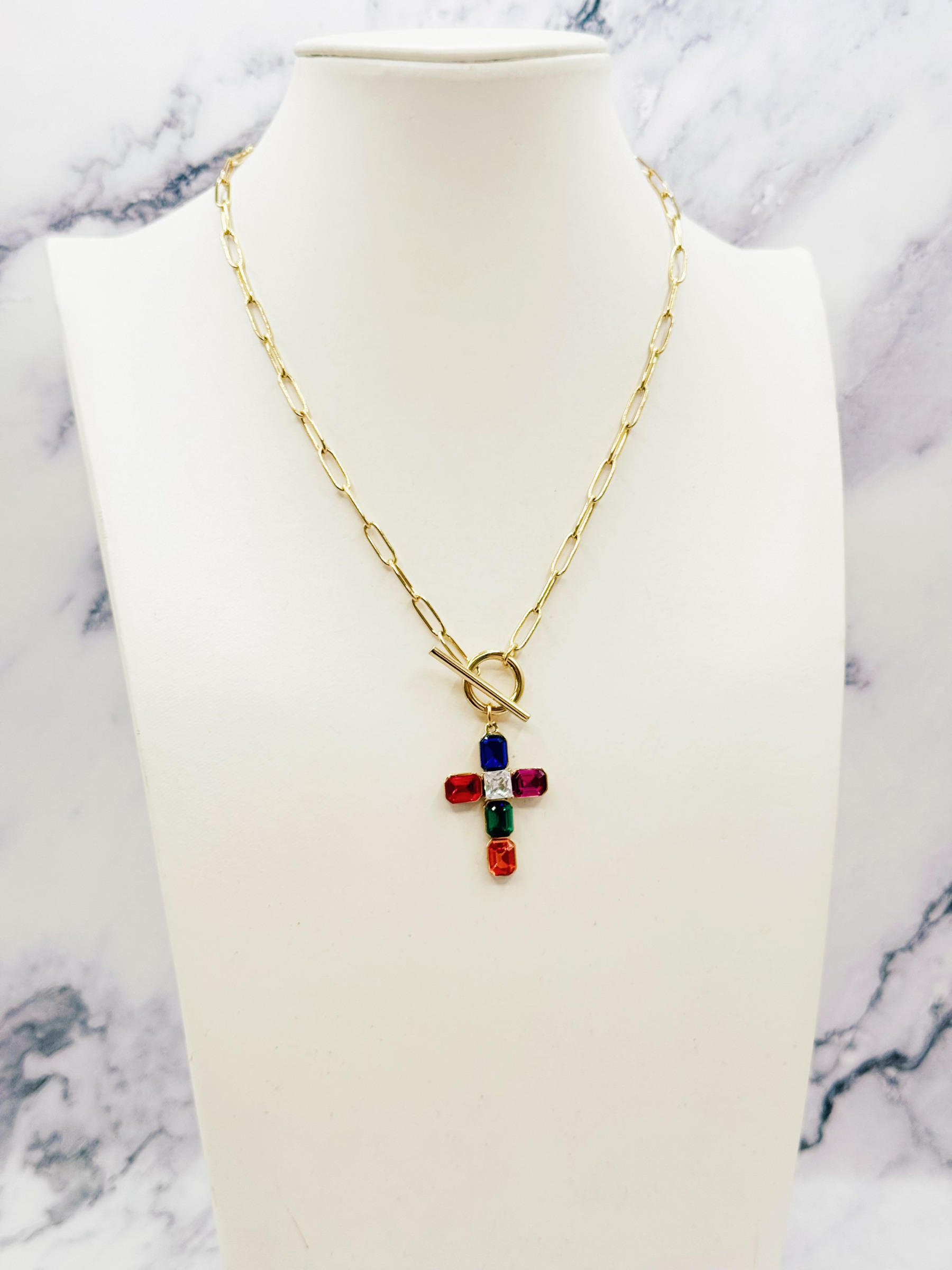 Mayorista Emily - Collar de cruz de acero inoxidable no ajustable