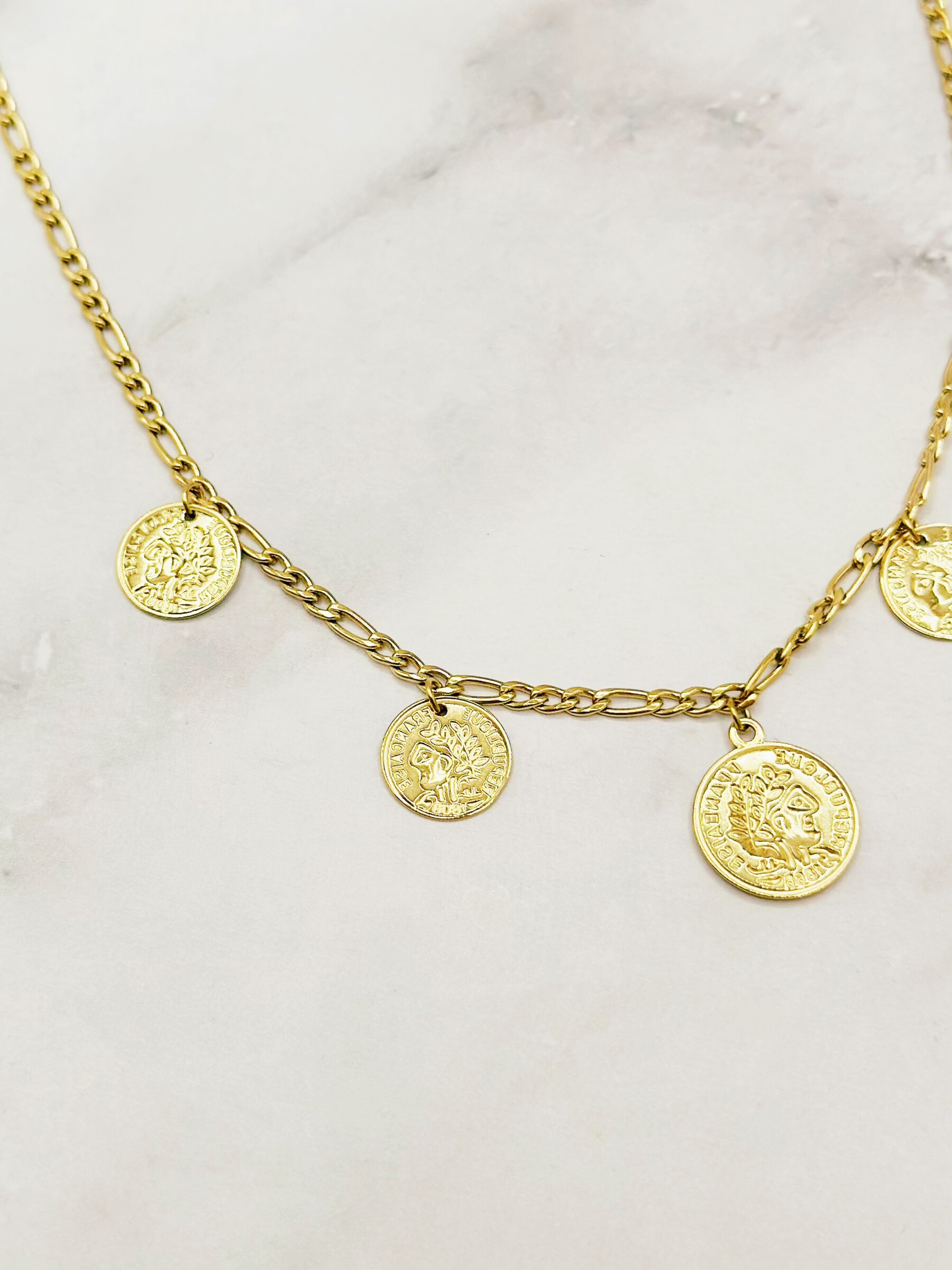 Collana regolabile con charms in acciaio inossidabile - Dorato - 3 - formato grande