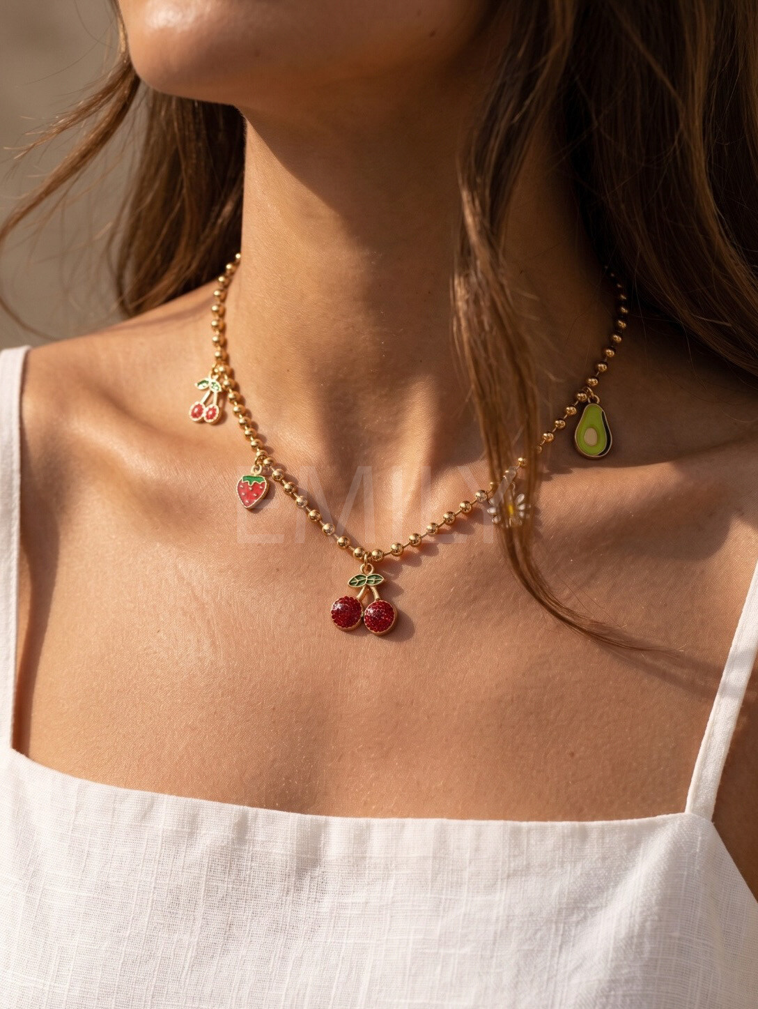 Mayorista Emily - Collar de acero inoxidable con dijes de frutas