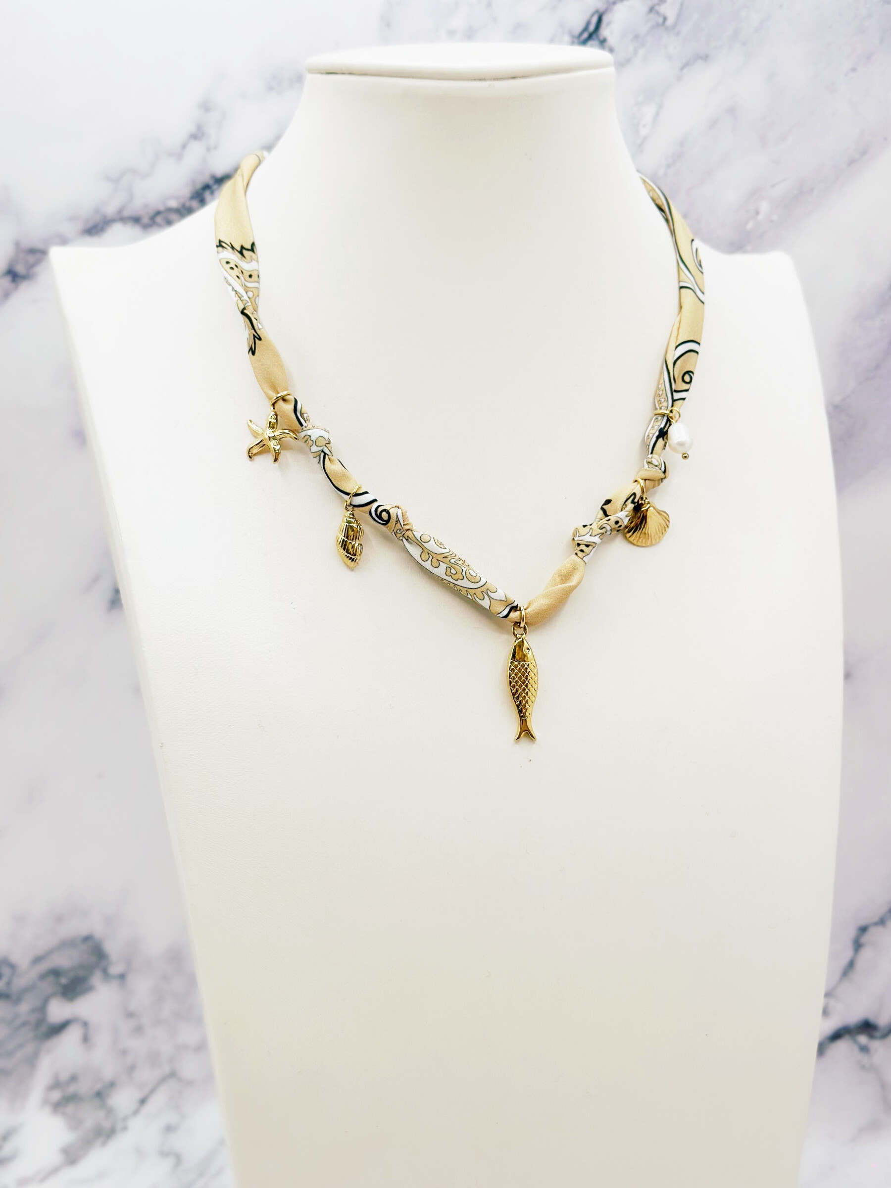 Adjustable stainless steel necklace Charms - Beige 1 - thumbnail