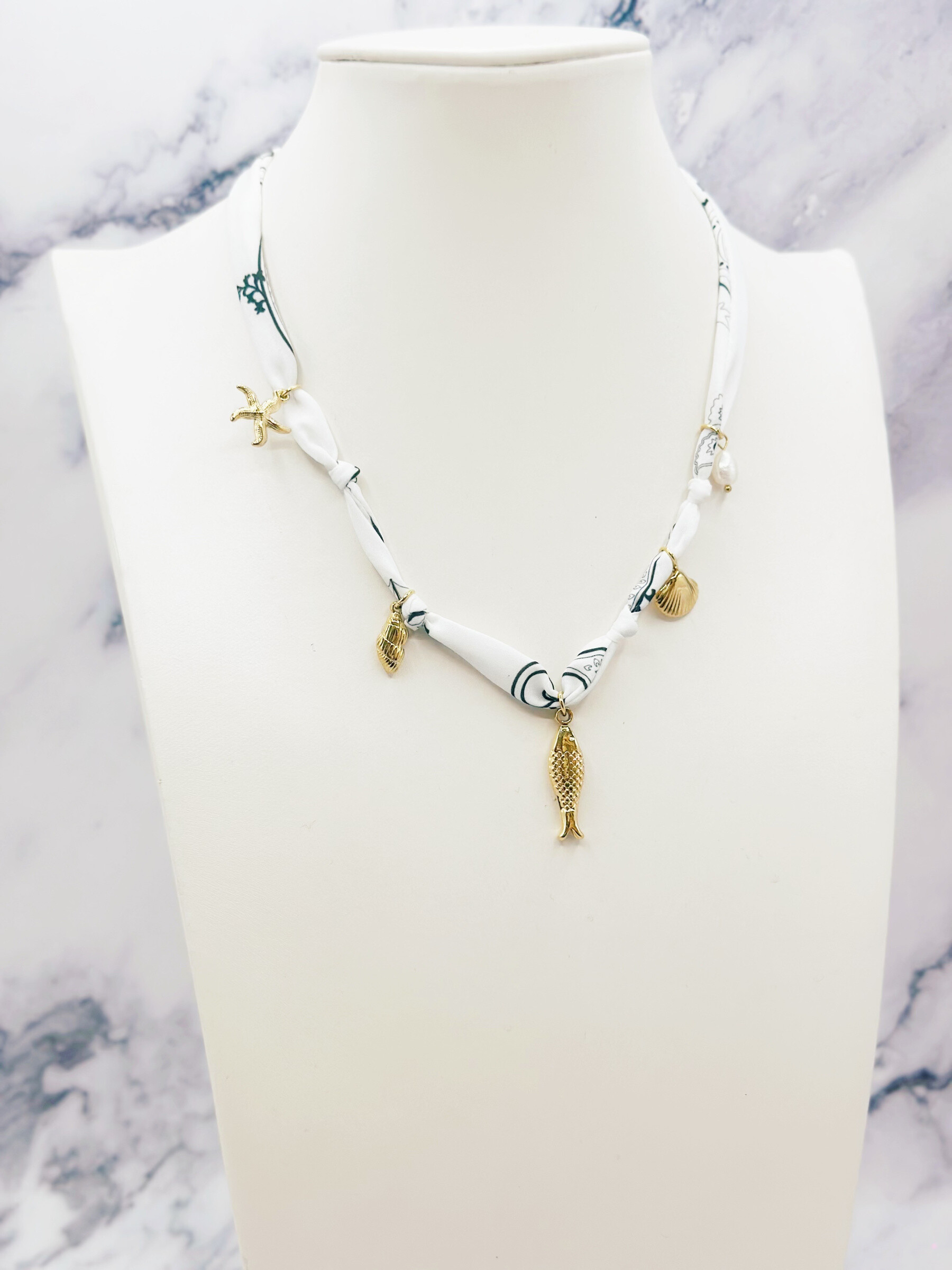 Adjustable stainless steel necklace Charms - White - 1 - large format