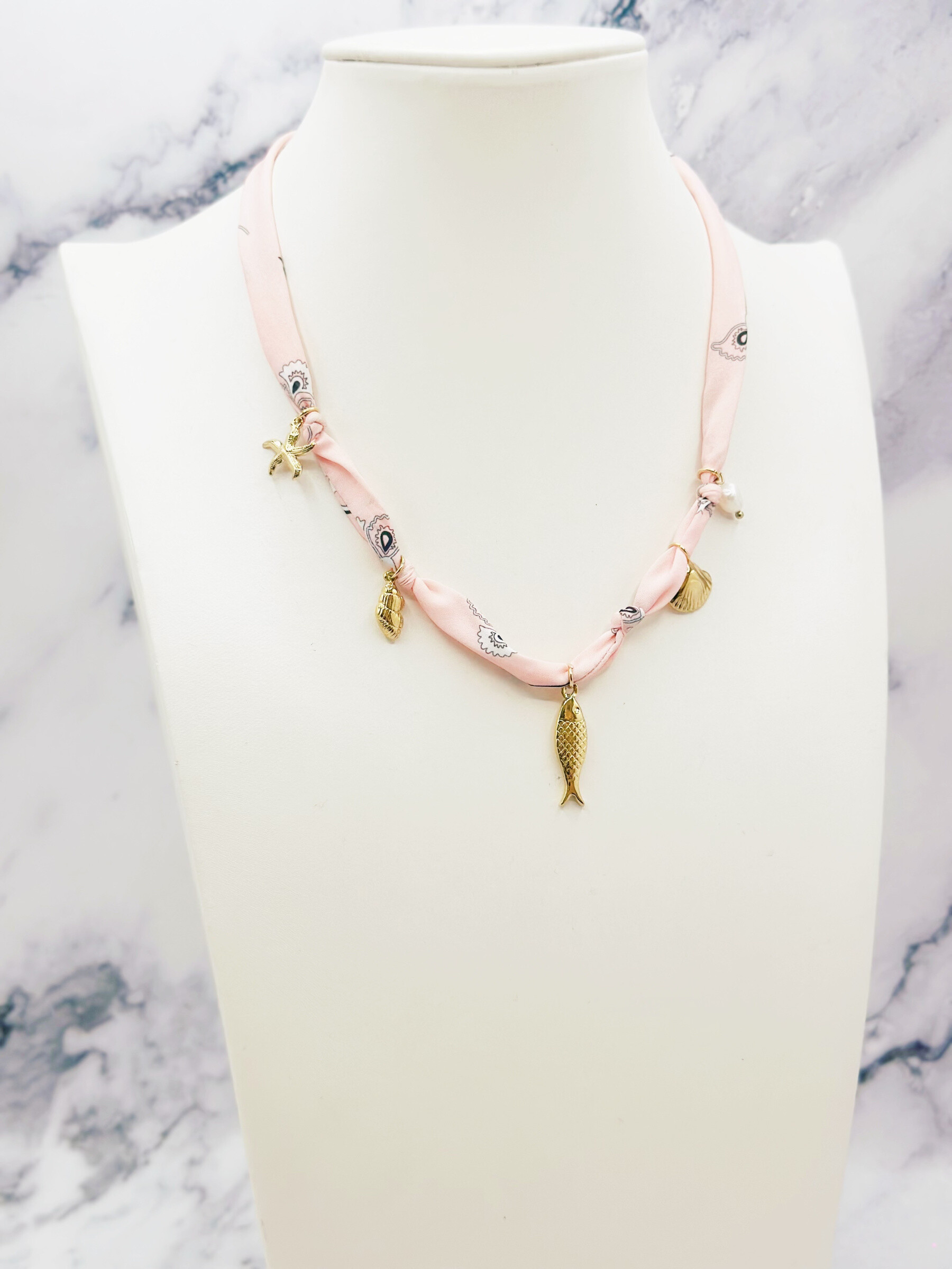 Adjustable stainless steel necklace Charms - Pink 1 - thumbnail