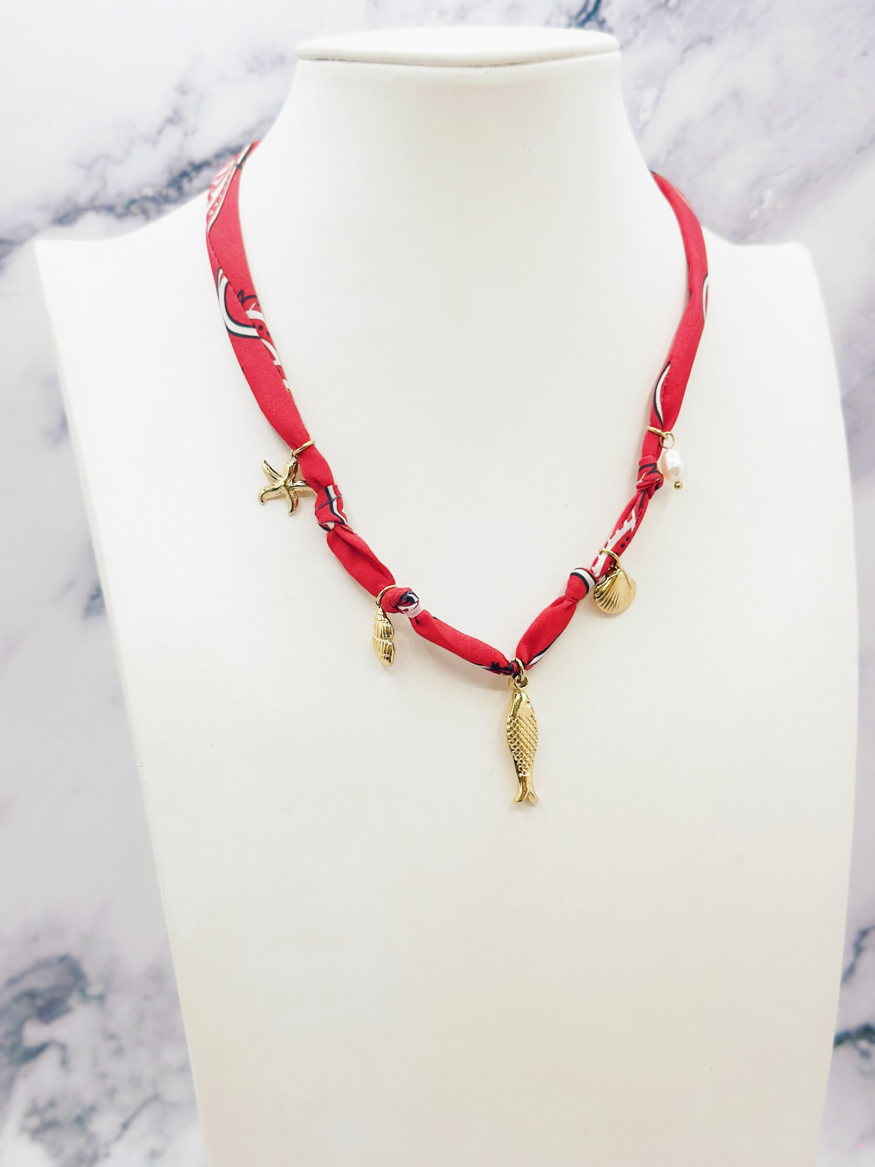 Adjustable stainless steel necklace Charms - Red - 1 - large format