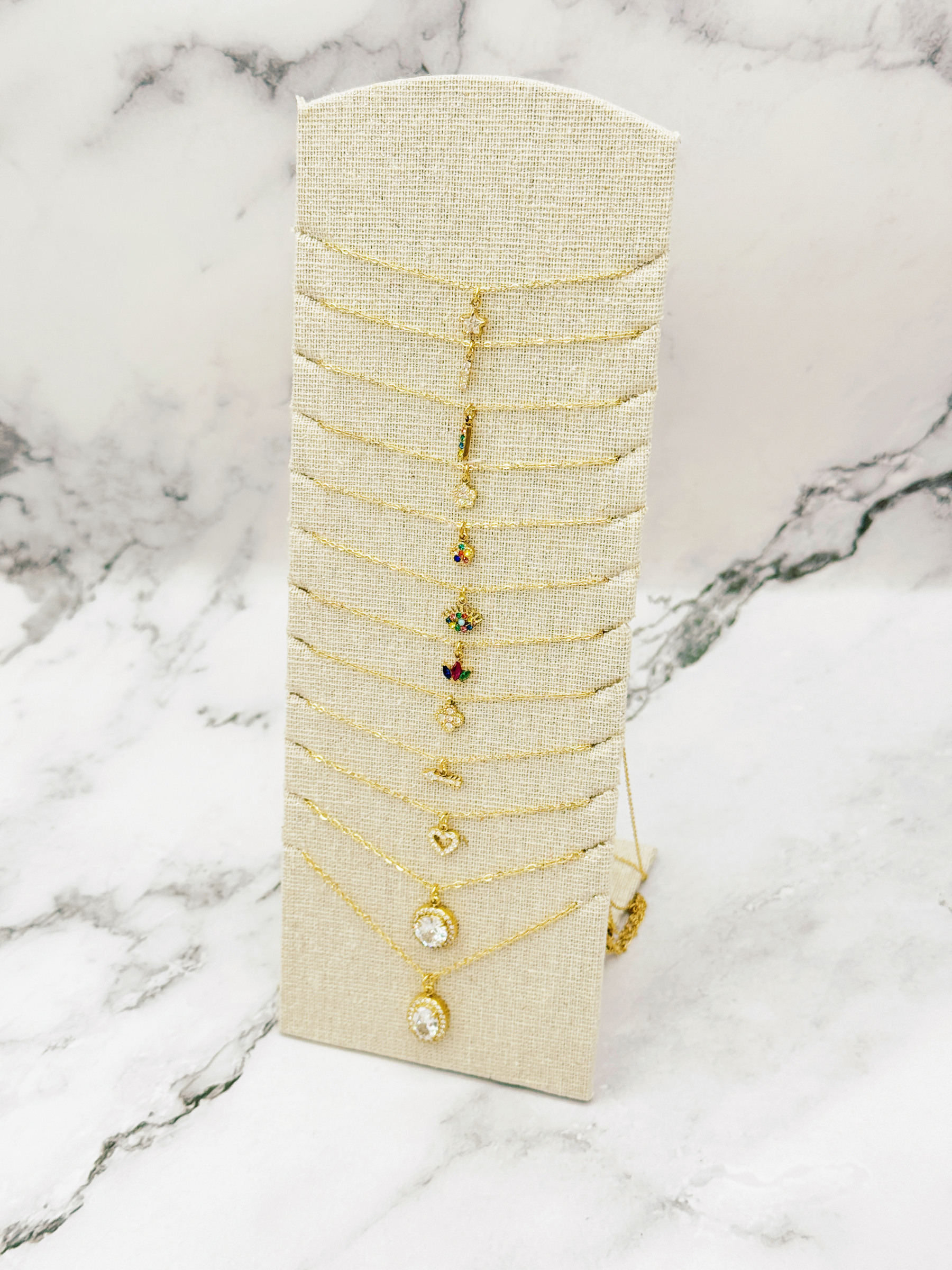 Wholesaler Emily - Set of 12 adjustable stainless steel necklaces with Zircon on board