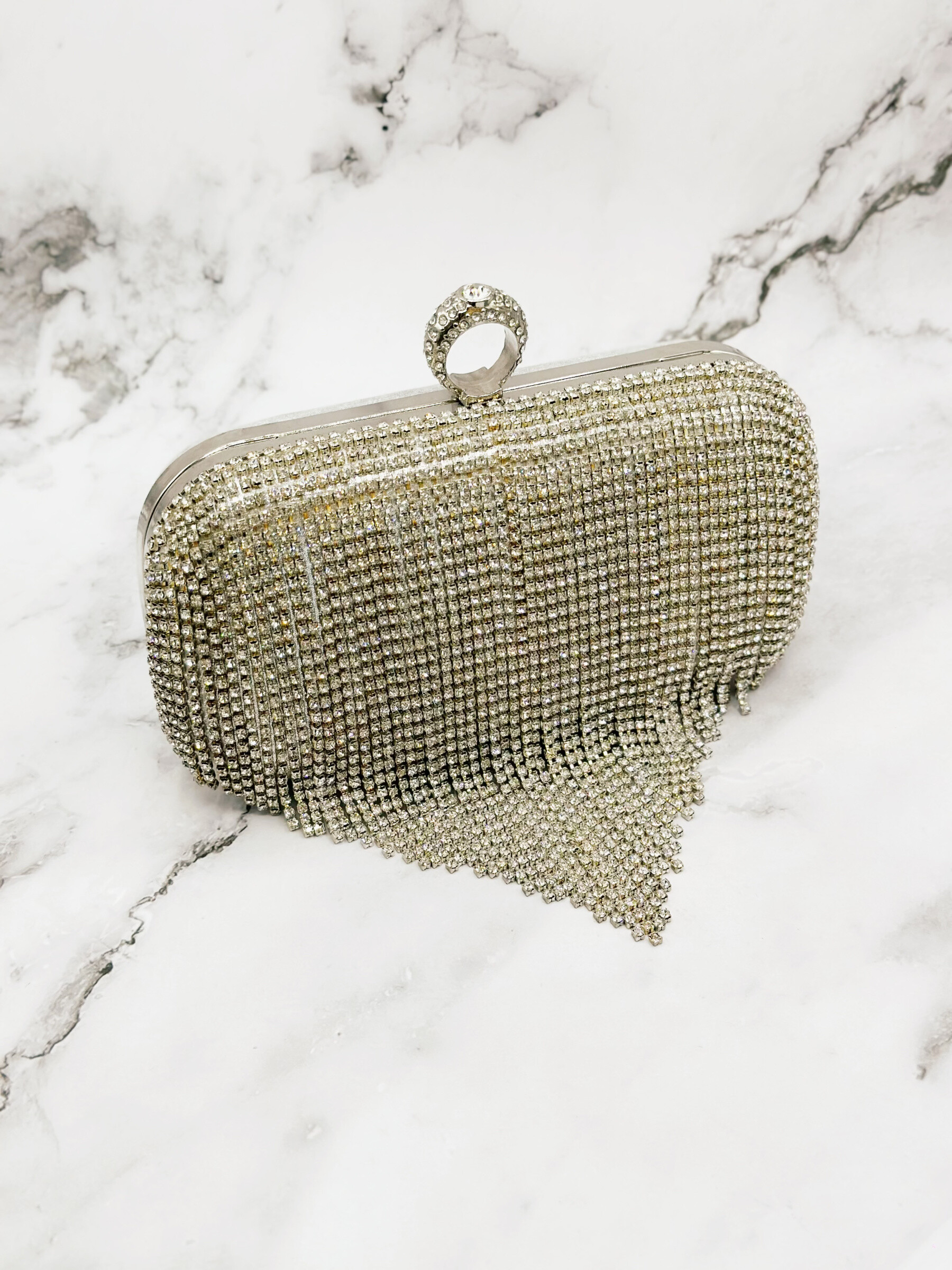 Wholesaler Emily - Shiny Silver Rectangular Flap Evening Bag