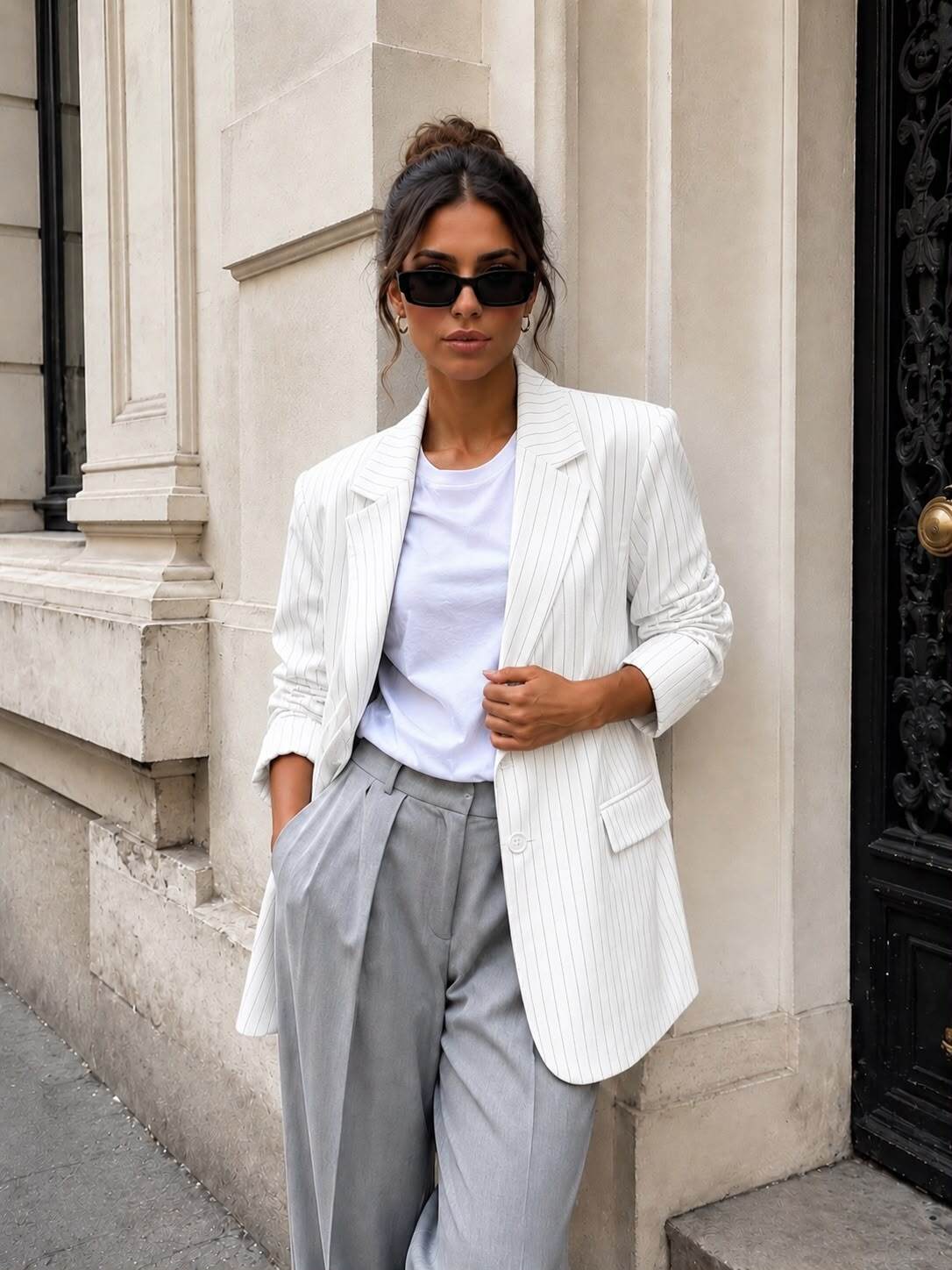 Grossista Emma & Ashley design - Blazer Oversize a Righe Donna – Stile Sartoriale Chic Pre Autunno-Inverno