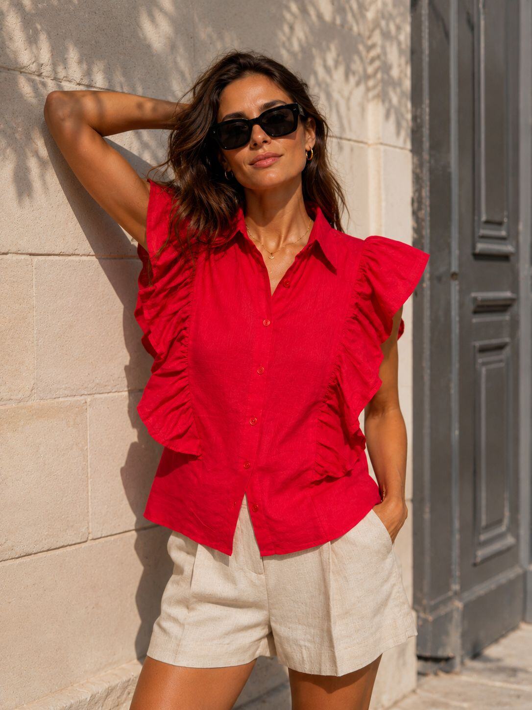 Großhändler Emma & Ashley design - Ärmellose Rüschenbluse
