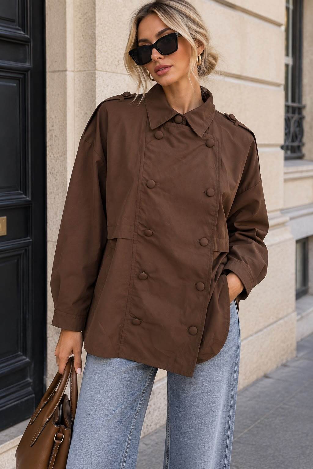 Grossiste Emma & Ashley design - Chemise Femme Esprit Trench à Double Boutonnage – Coupe Oversize Chic et Élégante