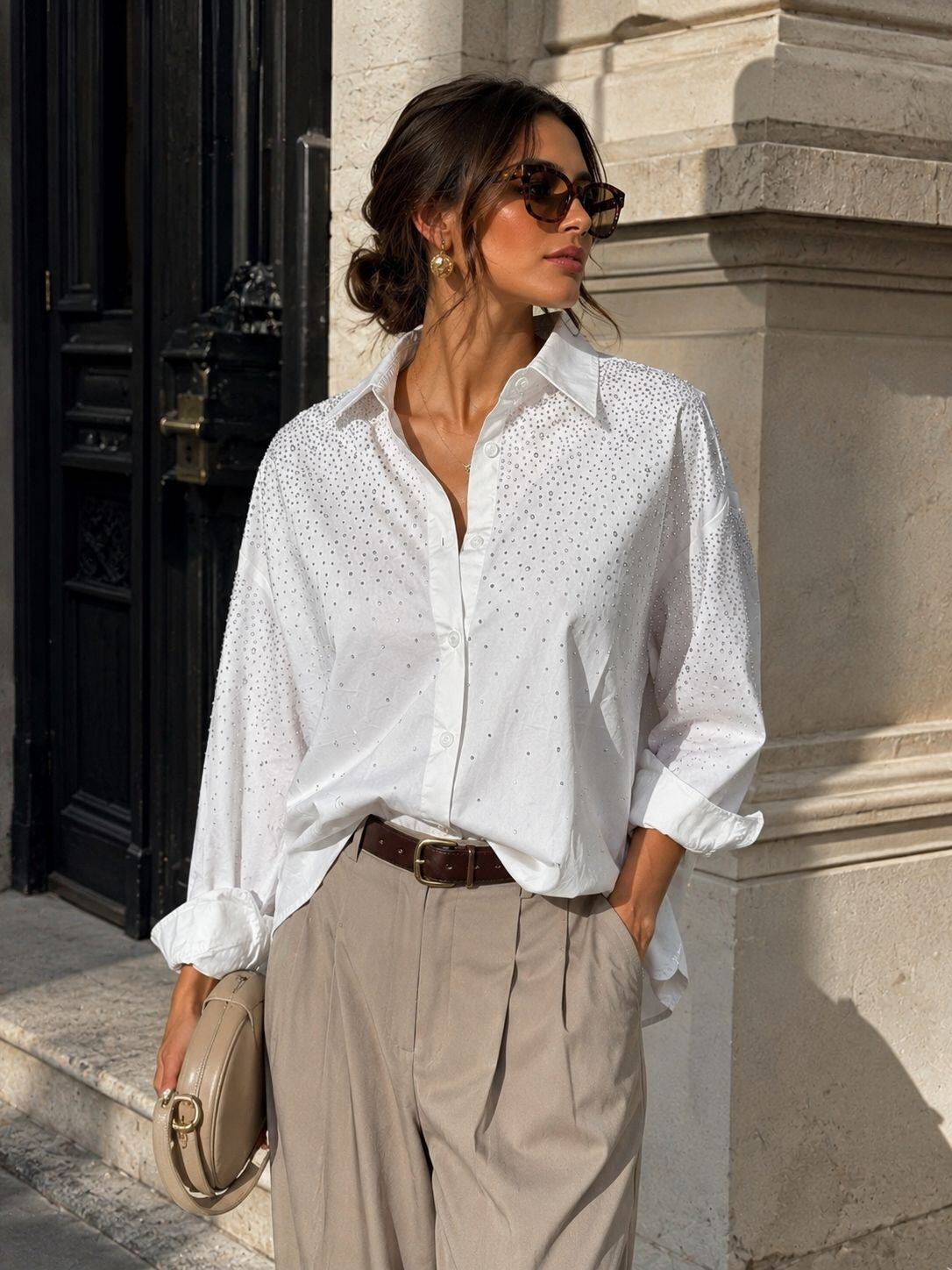 Grossiste Emma & Ashley design - Chemise Femme Oversize à Strass – Élégance Chic | Pré Automne-Hiver