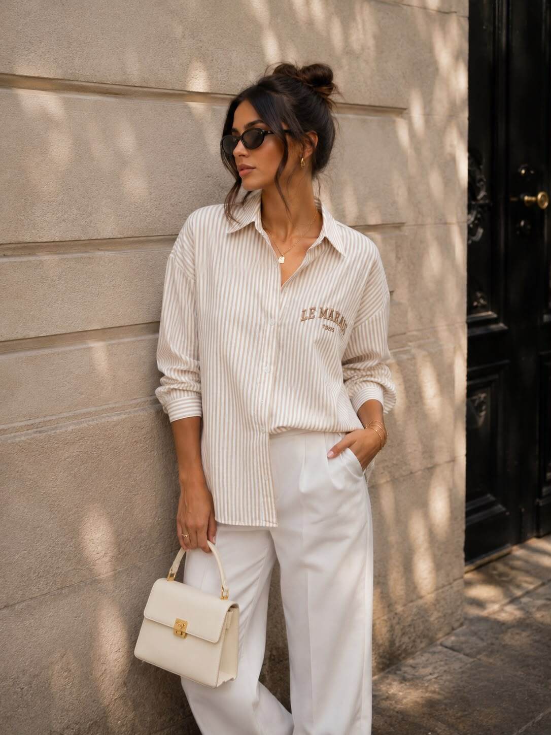 Grossiste Emma & Ashley design - Chemise oversize rayée à broderie poitrine – Esprit casual chic