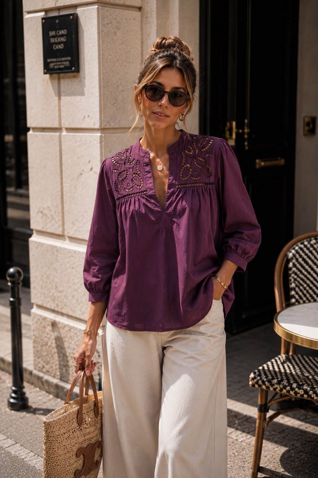 Großhändler Emma & Ashley design - Bluse mit Lochstickerei – Vor-Herbst-Winter-Kollektion