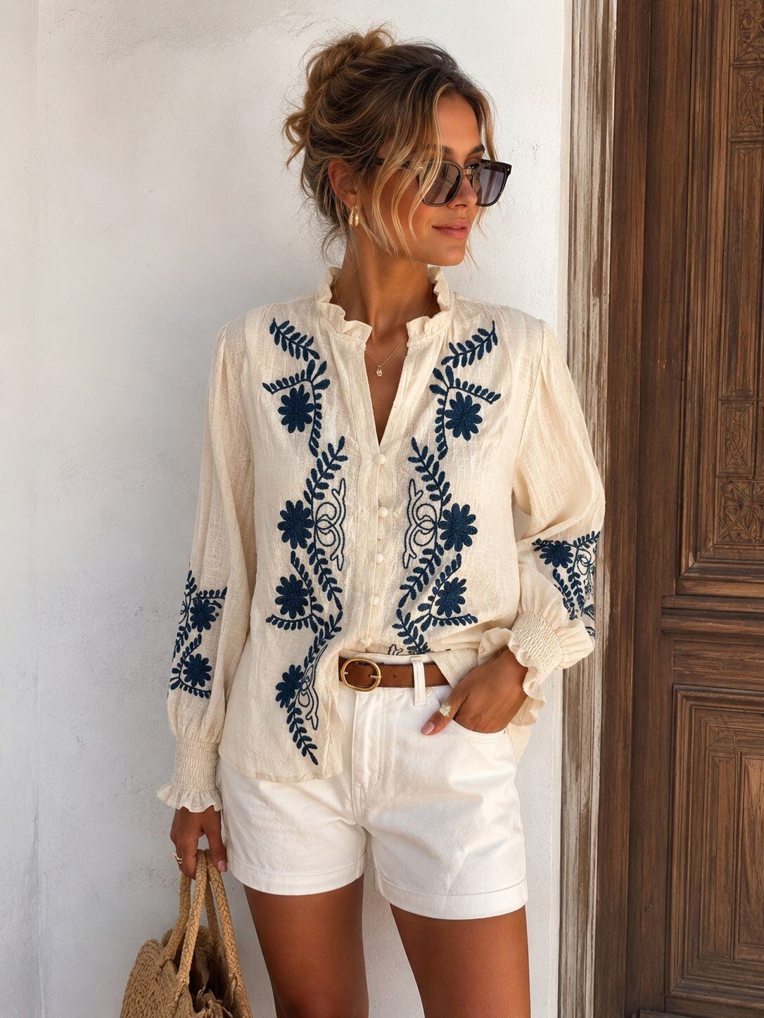 Mayorista Emma & Ashley design - Camisa Bordada Bohemia – Colección Pre-Otoño / Invierno