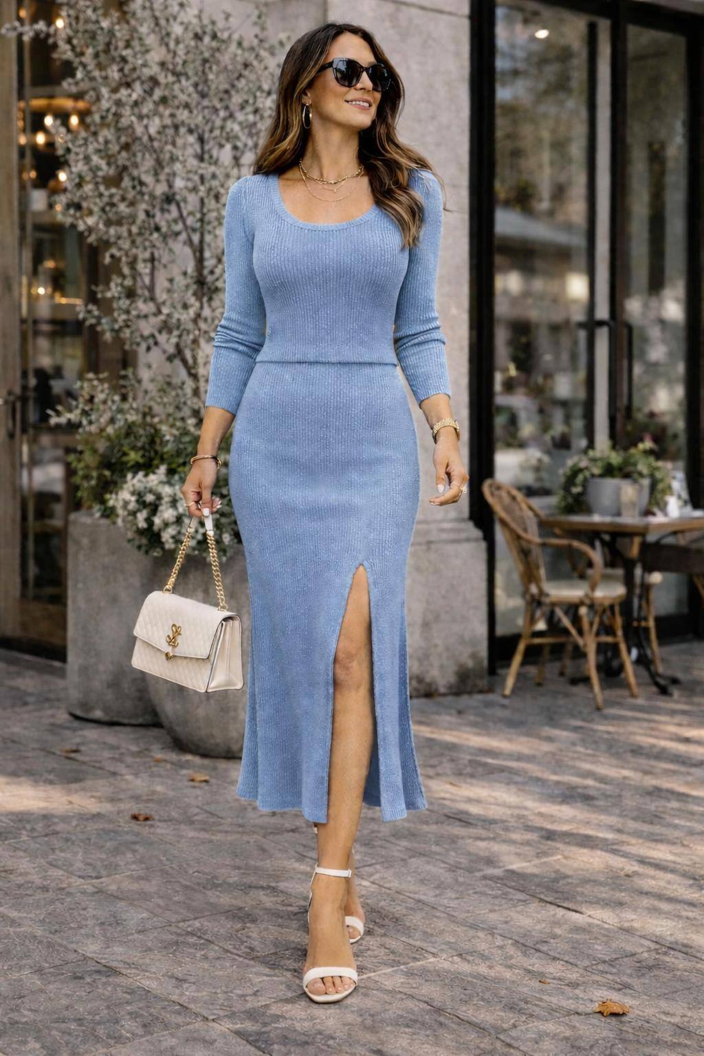 Mayorista Emma & Ashley design - Conjunto de falda y top de punto – Estilo elegante y femenino