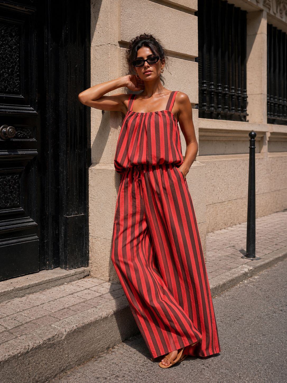 Grossiste Emma & Ashley design - Ensemble Femme Rayé Fluide – Top à Bretelles & Pantalon Large Taille Élastique