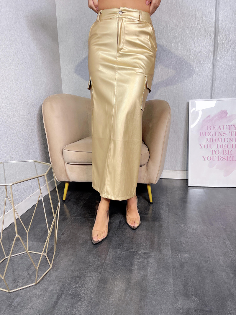 Wholesaler Emma & Ashley design - LONG FAUX LEATHER SKIRT