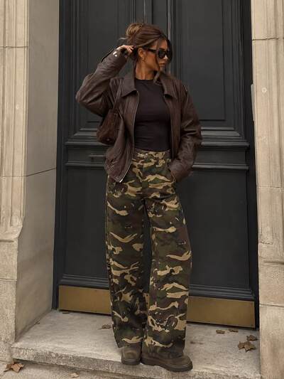 Grossista Emma & Ashley design - Pantaloni Donna a Gamba Larga Camouflage | Stile Utility Pre-Autunno/Inverno Grossista Emma & Ashley design - Pantaloni Donna a Gamba Larga Camouflage | Stile Utility Pre-Autunno/Inverno