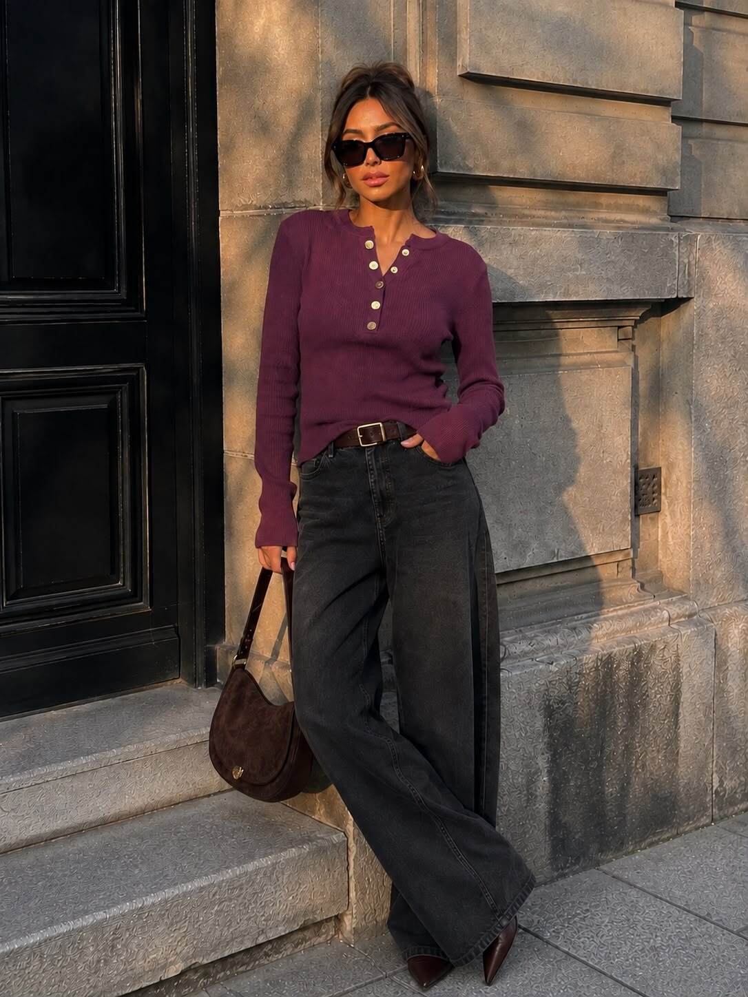 Mayorista Emma & Ashley design - Suéter Ajustado de Canalé con Cuello Abotonado – El Esencial Chic del Día a Día