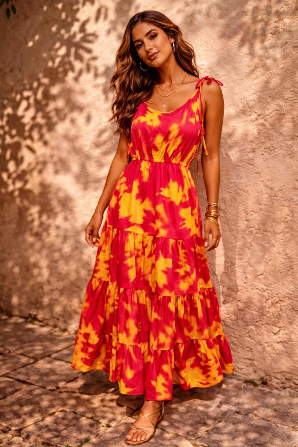 Long Flowy Robe Flowy long dress with ruffles in boho chic summer style | Paris Fashion ...