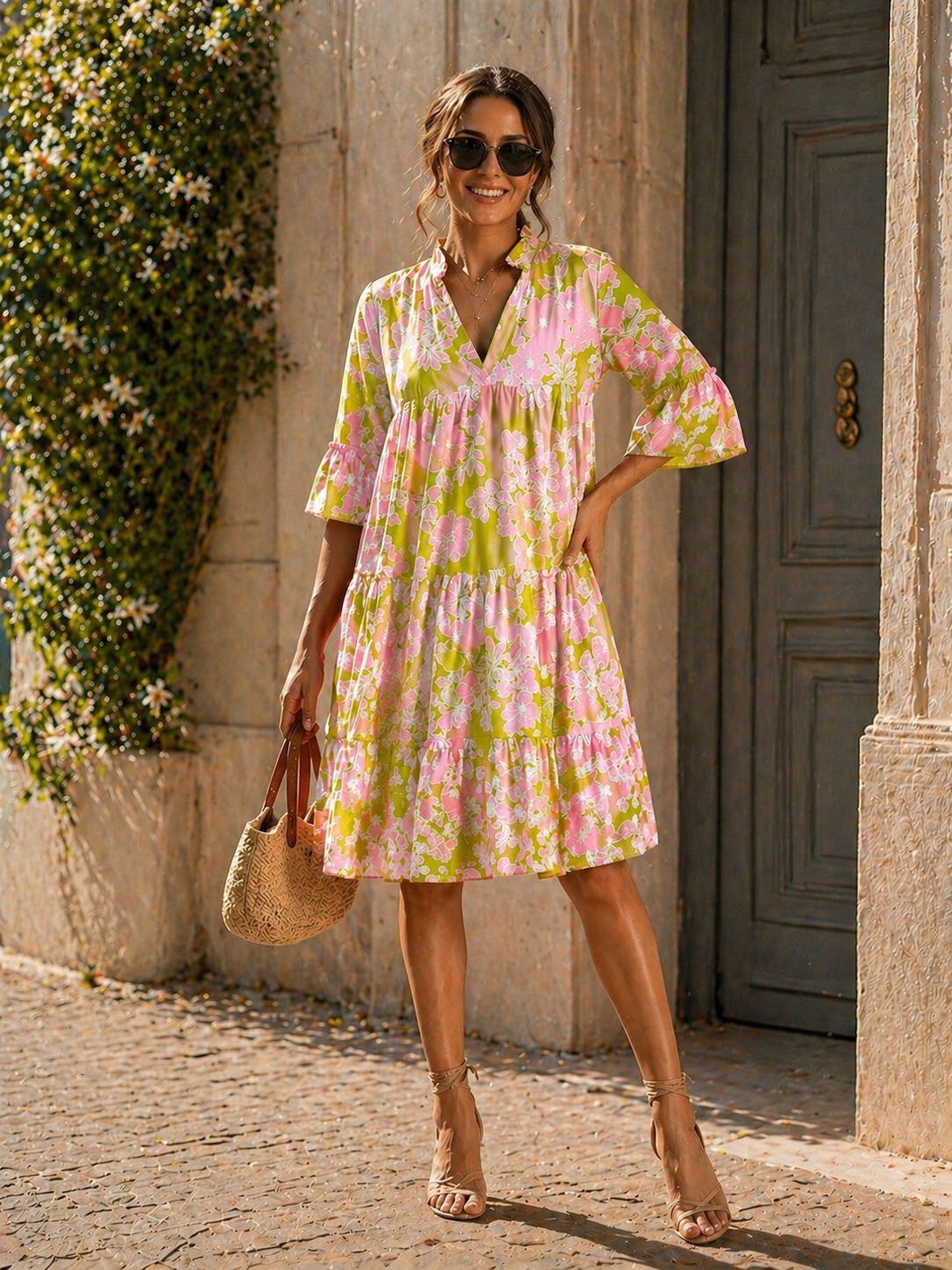 FLOWY FLORAL PRINT DRESS  LOOSE FIT & FEMININE RUFFLES | Paris Fashion  Shops