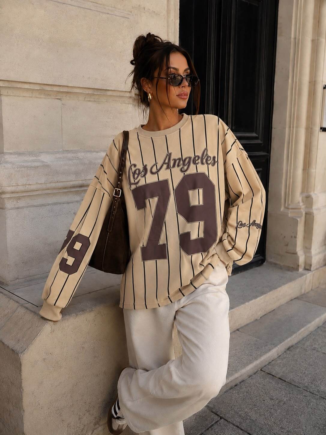 Grossiste Emma & Ashley design - Sweat Oversize Rayé Los Angeles 79 – Style Streetwear Chic