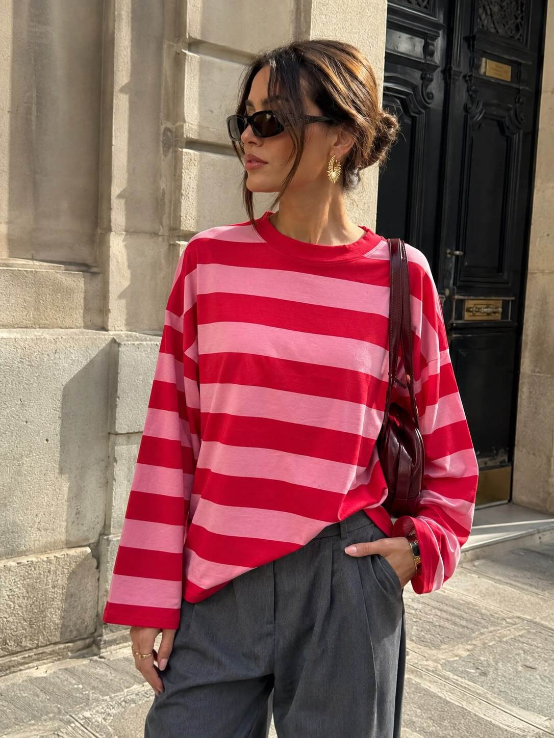 Grossiste Emma & Ashley design - Tee-shirt Oversize Rayé Manches Longues – Esprit Casual Chic