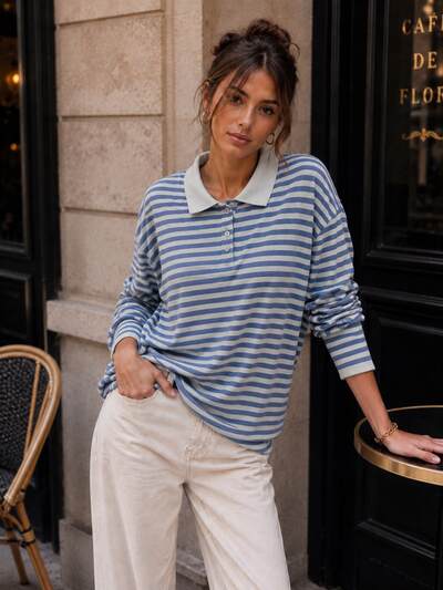 Grossista Emma & Ashley design - Polo Donna Oversize a Righe | Stile Casual Chic Pre-Autunno/Inverno Grossista Emma & Ashley design - Polo Donna Oversize a Righe | Stile Casual Chic Pre-Autunno/Inverno