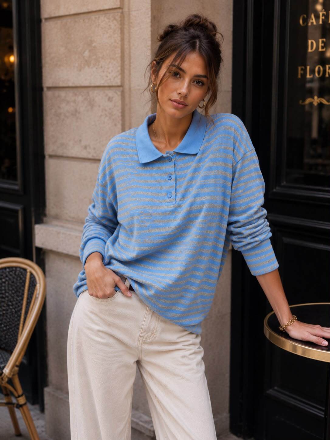 Grossista Emma & Ashley design - Polo Donna Oversize a Righe Maniche Lunghe – Pre Autunno Inverno