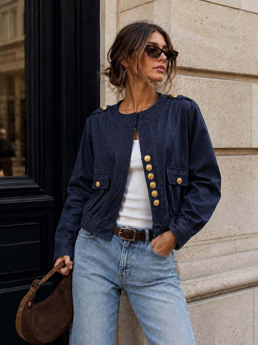 Grossiste Emma & Ashley design - VESTE FEMME STYLE OFFICIER – BOUTONS DORÉS, ÉPAULETTES & TAILLE ÉLASTIQUÉE