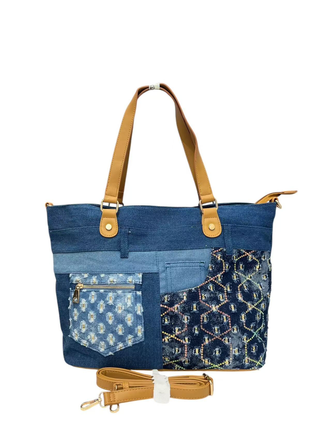 Wholesaler Emma Dore (Sacs) - Flaveled denim handbag with pocket