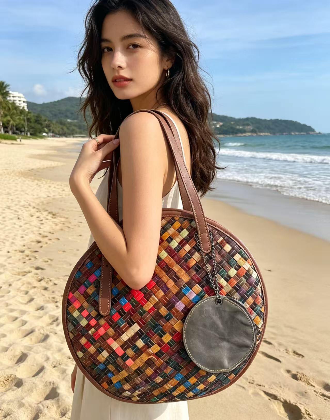 Mayorista Emma Dore (Sacs) - Bolso de cuero trenzado multicolor para el hombro