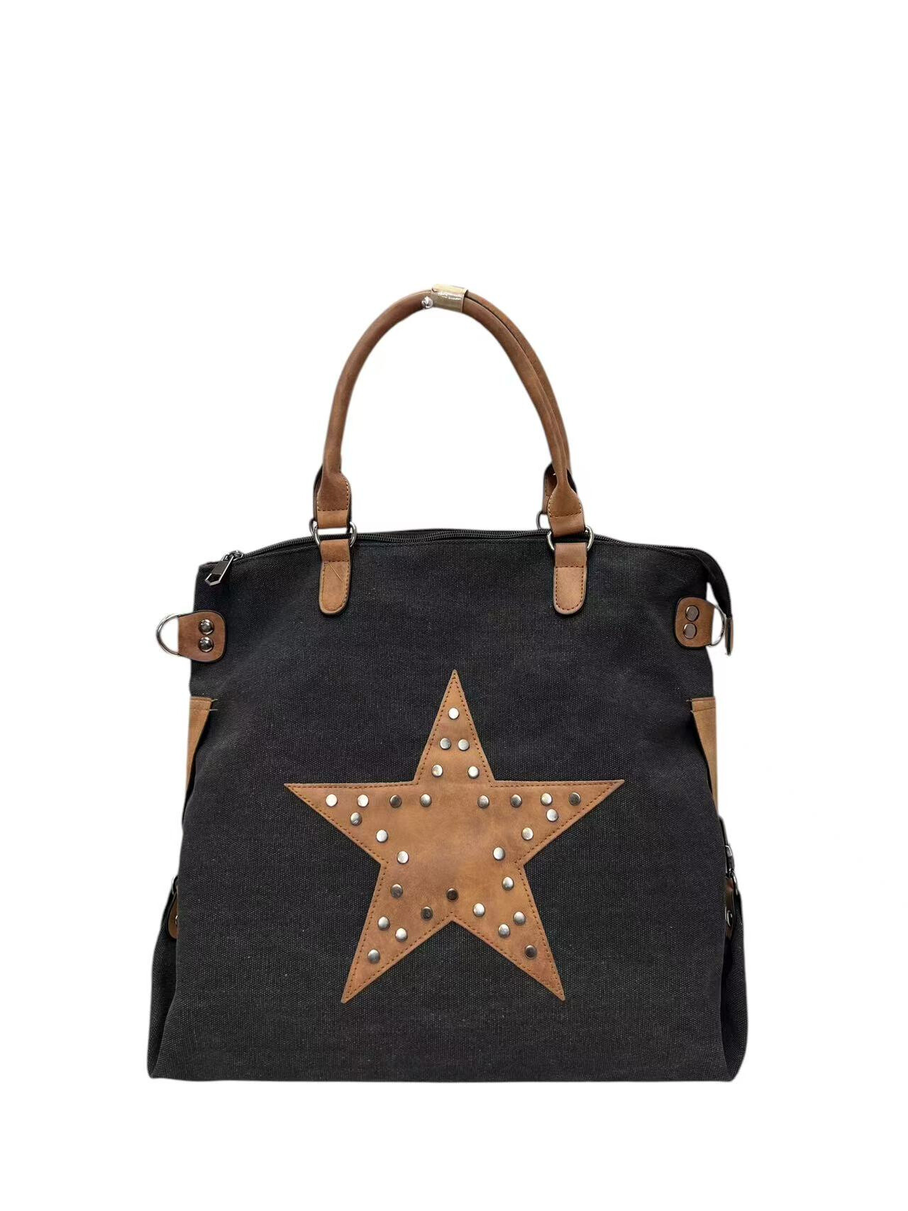 Grossiste Emma Dore (Sacs) - Sac à main en toile bi matière, avec clou