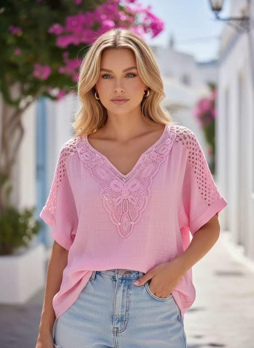 Mayorista Emma Dore - Blusa de encaje con cuello en v