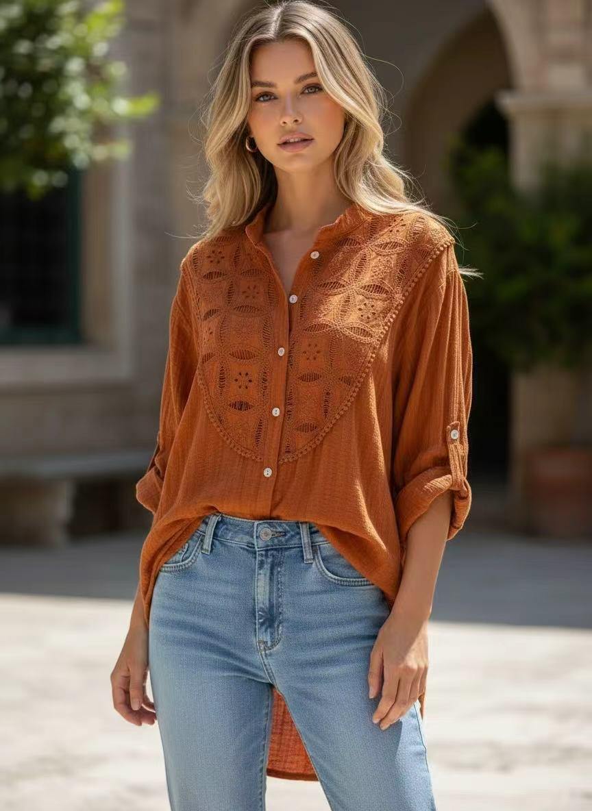 Grossiste Emma Dore - Blouse oversize en dentelle boutonné