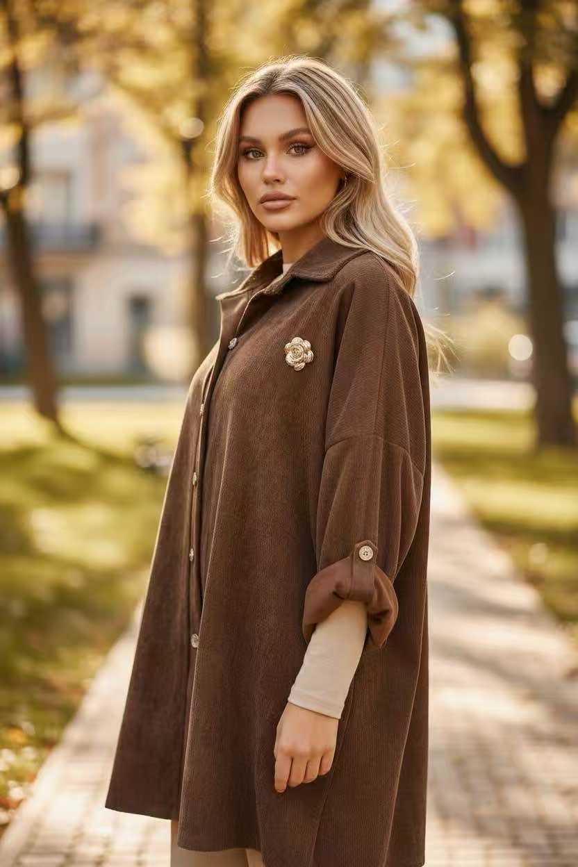 Grossista Emma Dore - Camicia da Donna Taglia Grande in Velluto con Spilla