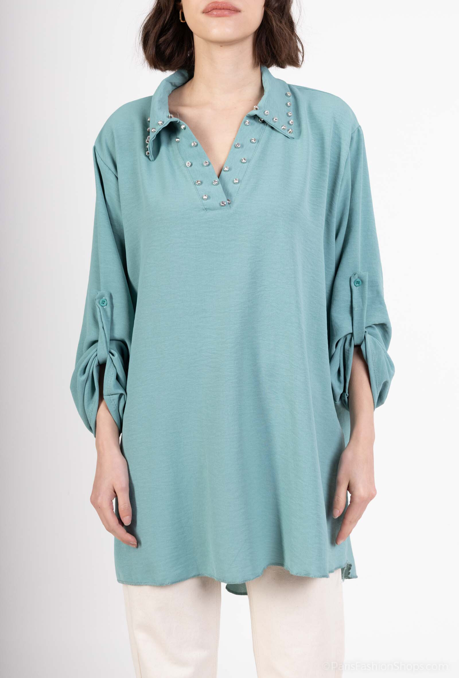Wholesaler Emma Dore - Oversized plain shirt with rhinestones