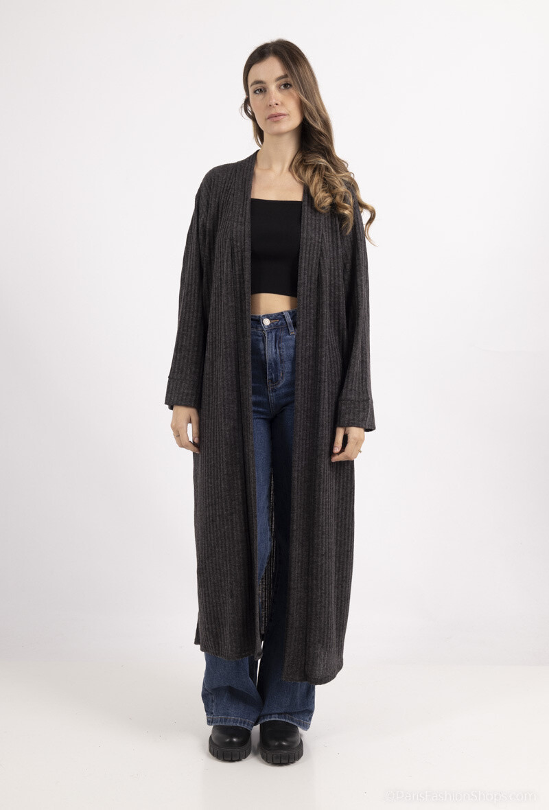 Wholesaler Emma Dore - Plain long ribbed cardigan with pocket