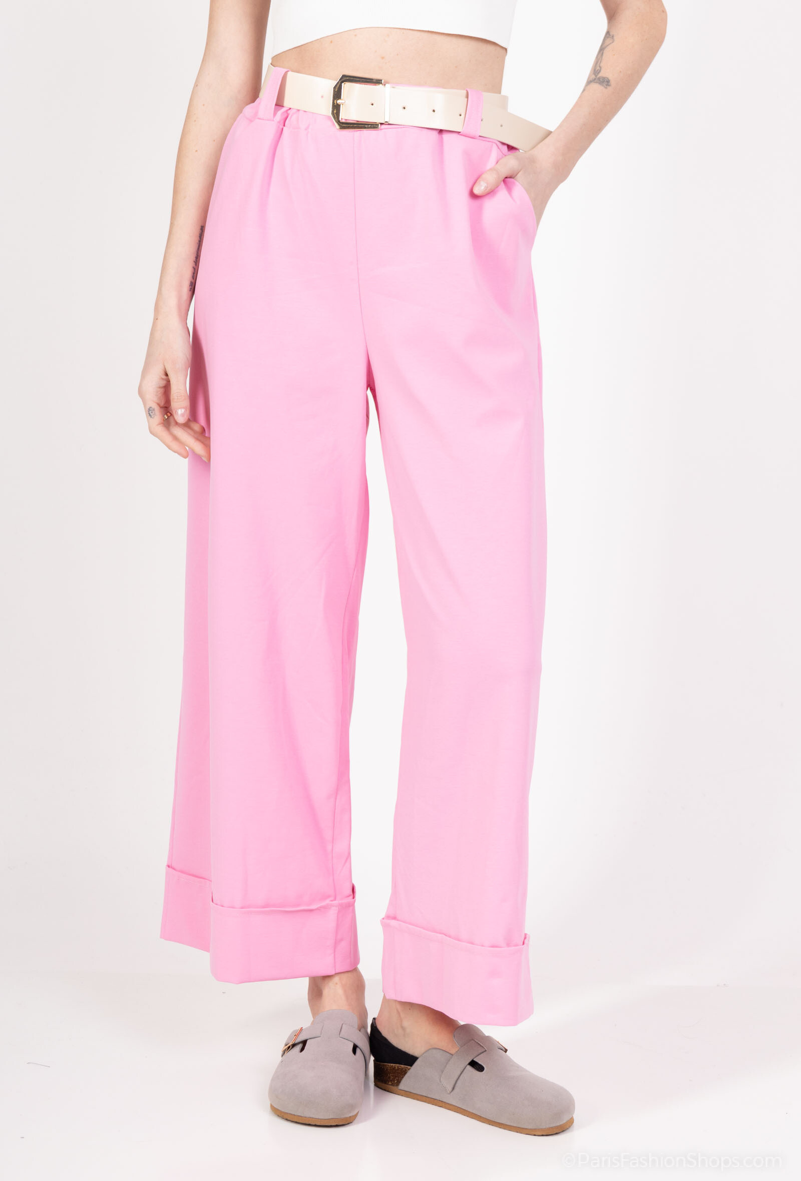 Wholesaler Emma Dore - Straight cut viscose pants rolled up with belt