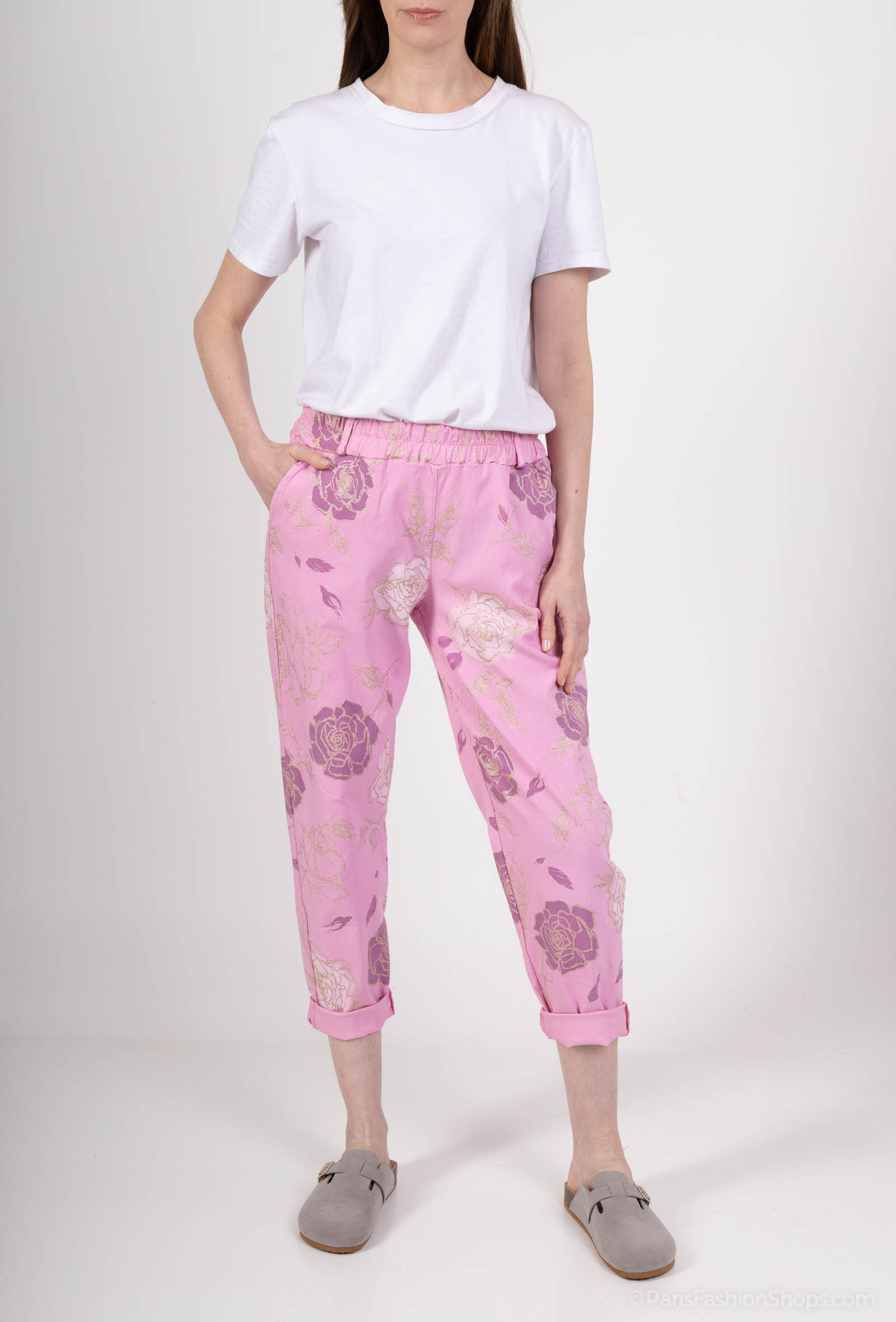 Wholesaler Emma Dore - Pants with flower print and detail in gold
