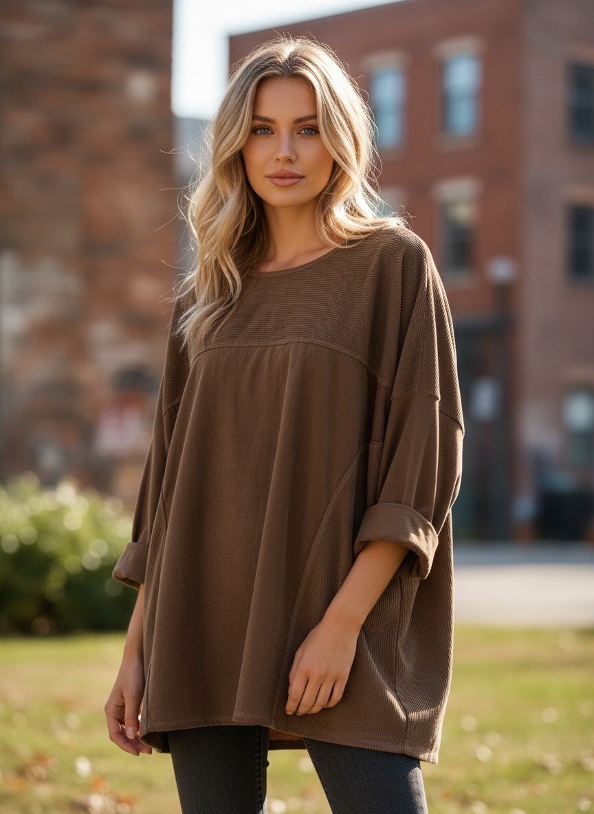 Grossiste Emma Dore - Sweat oversize col rond en velour
