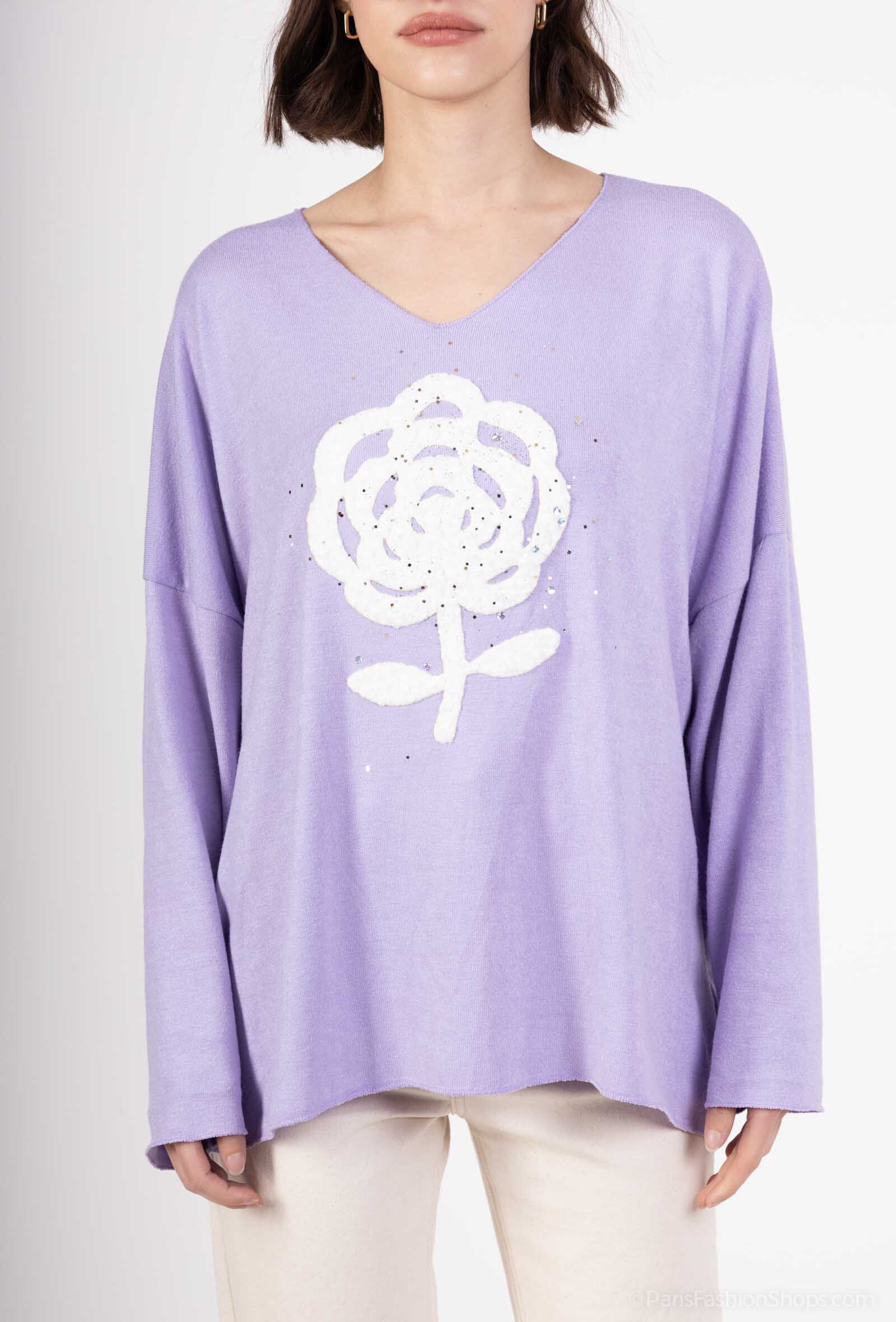 Wholesaler Emma Dore - Flower pattern sweater with glitter