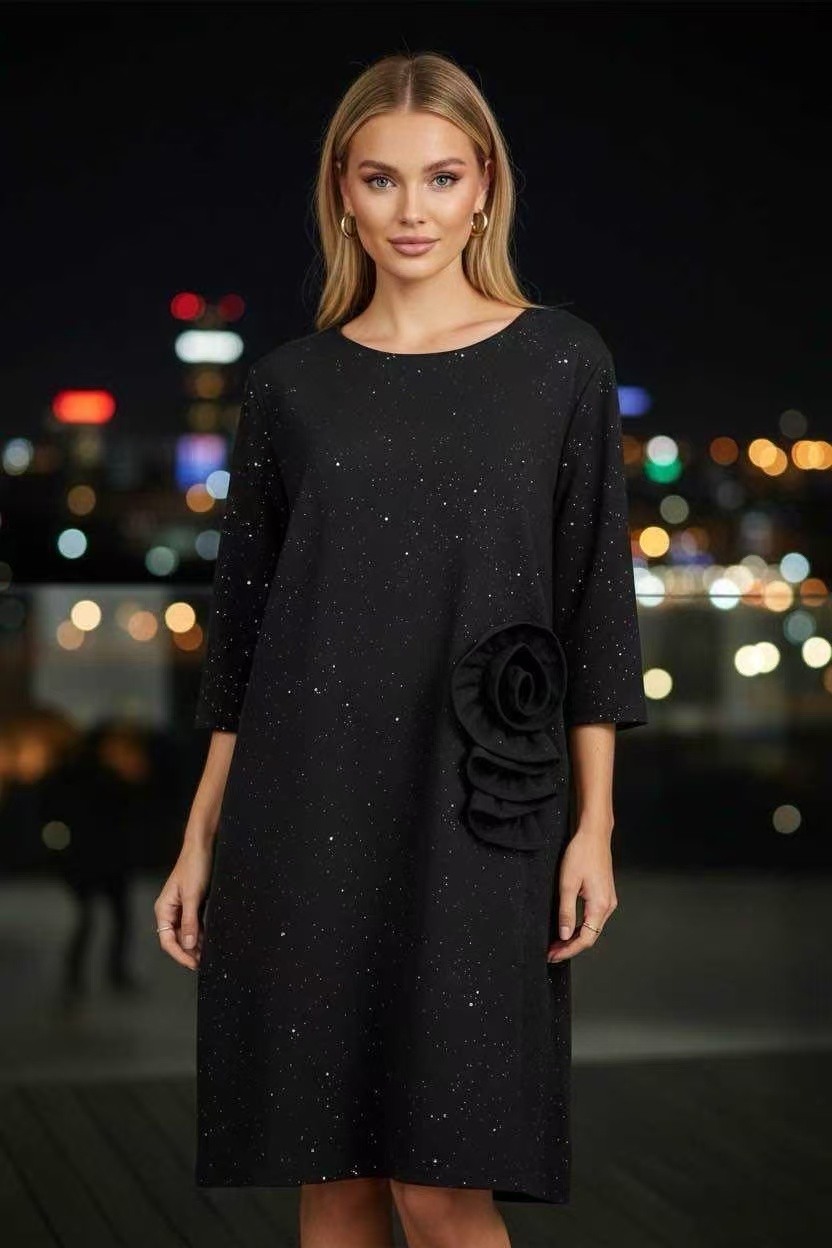 Wholesaler Emma Dore - Mid-Length Dress with Sequins and Floral Design. Sizes 38-48