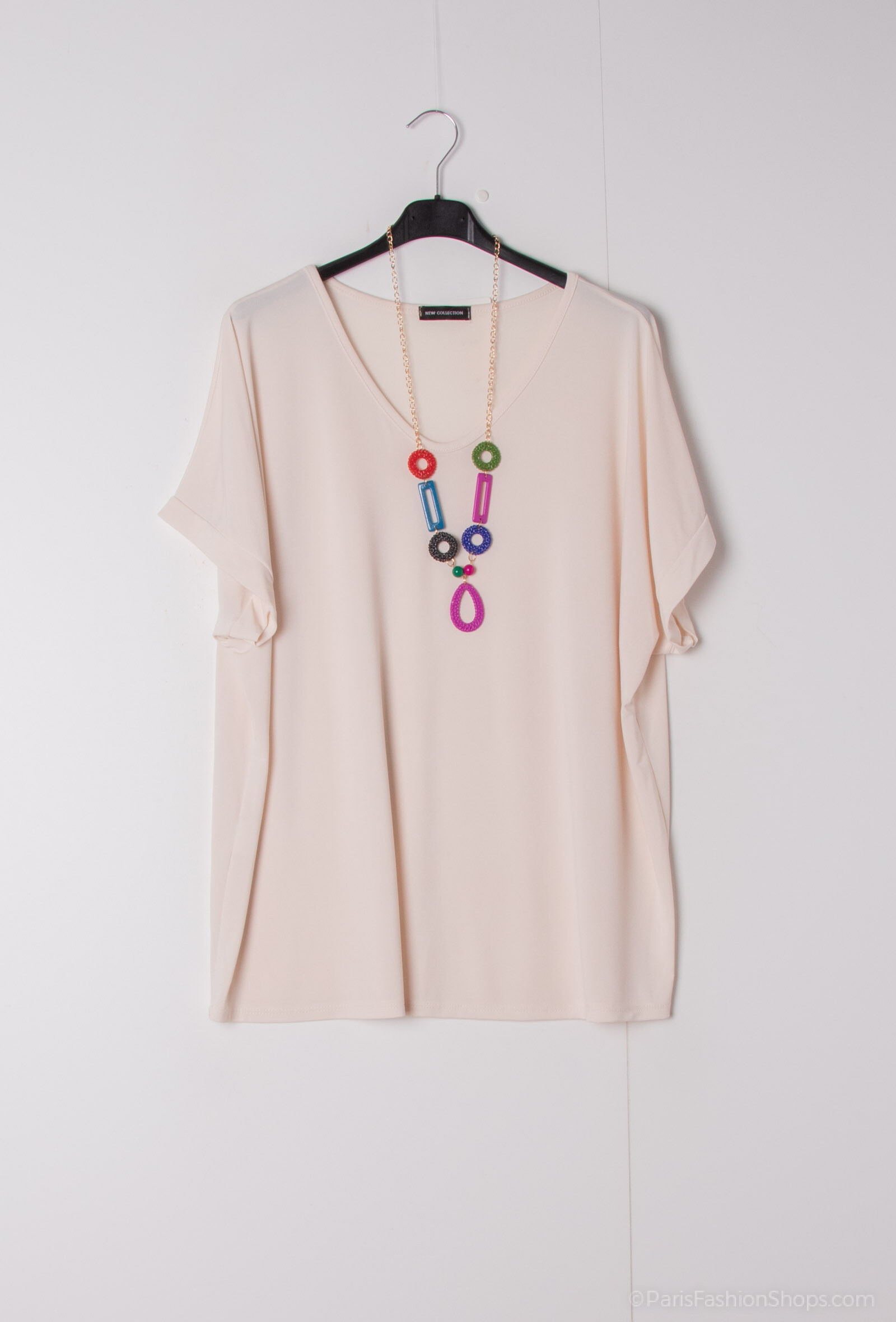 Grossiste Emma Dore - T-shirt ample, décontracté unicolore avec collier
