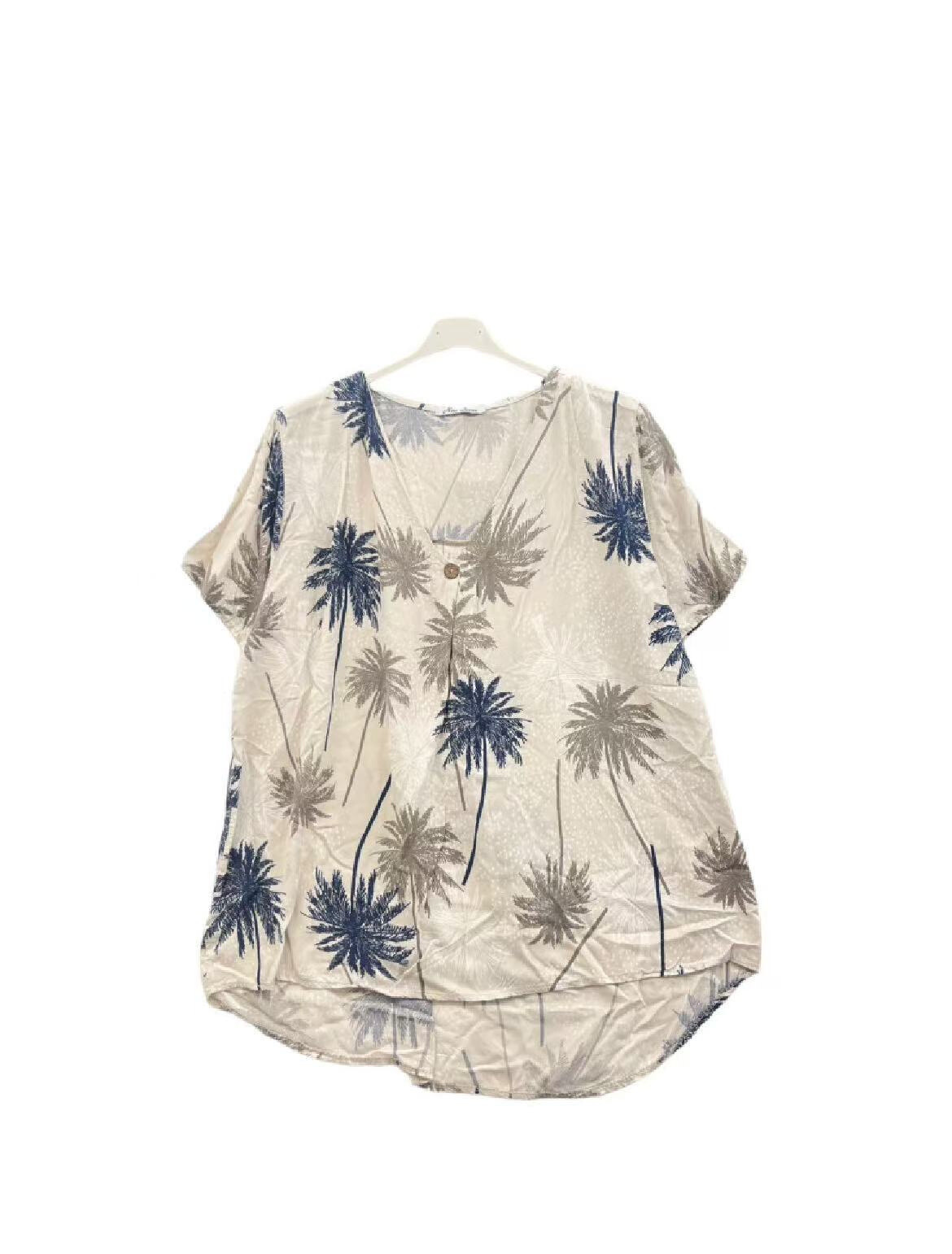 Grossiste Emma Dore - T-shirt col V avec imprimé et bouton