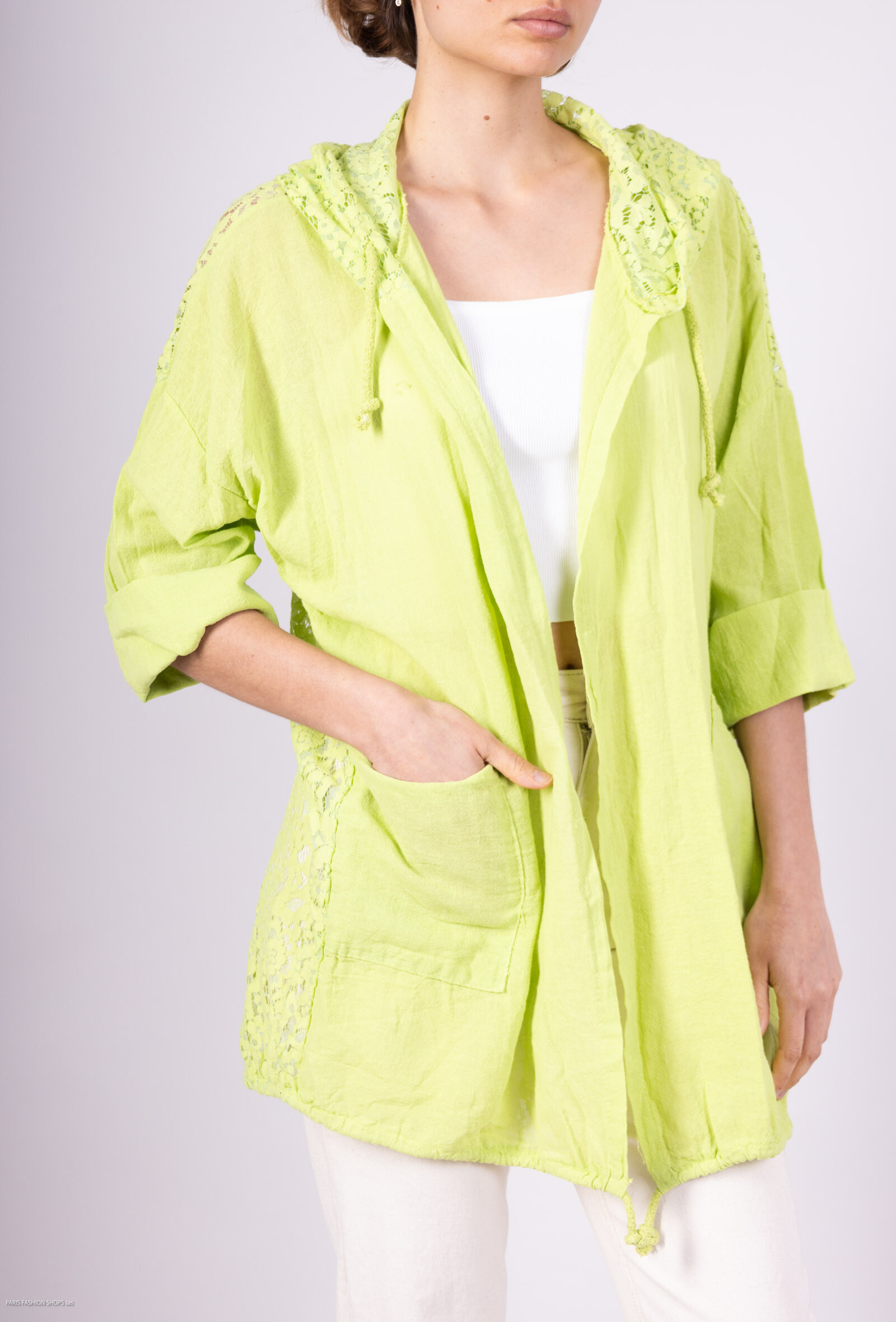 Wholesaler Emma Dore - Cotton/linen jacket, with hood and lace